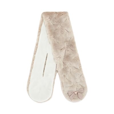Baker by Ted Baker Girls' taupe faux fur bow applique scarf
